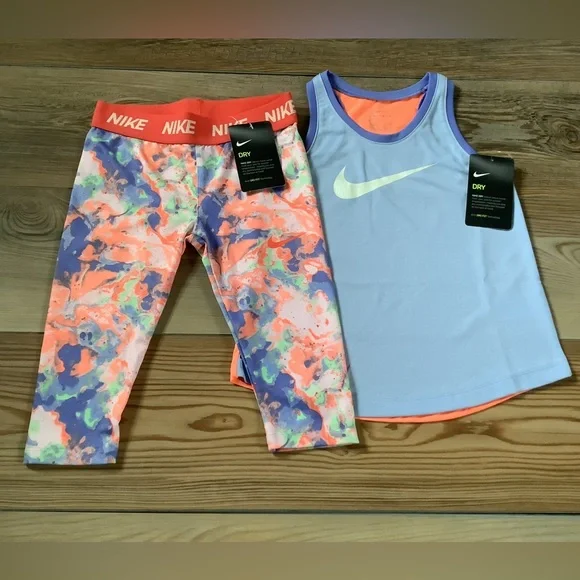 Nike girls DRIFIT 3 pc outfit tank top, tee & Capri leggings size 6/6X( NWT)